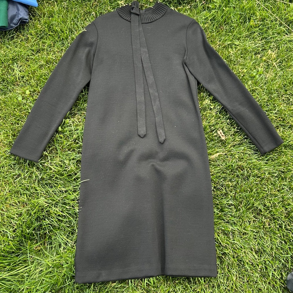 Vintage Mia Editions Black Mock Neck Long‎ Sleeve Tie Front Knit Dress Size 10